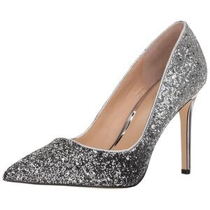 Jewel Badgely Mischka Pointed Silver Malta Glitter Heels Sz 9